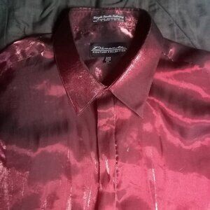 Vintage Damante Irridescent Polyester Disco Button Shirt Club